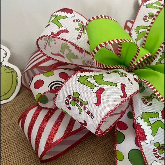 Grinch Wreath bow,Grinchbow,Christmas Grinch bow,Candy Cane,ChristmasTree topper - Picture 4 of 6